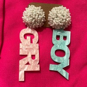 Gender Reveal Boy Girl Baby Seed Bead Acrylic Earrings
